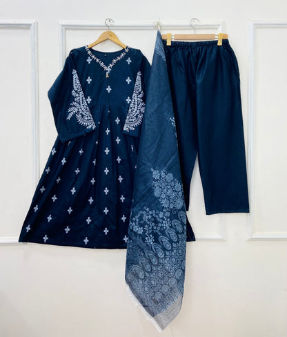 Embroidery Frock 3PC (Premium Cotton) D-428