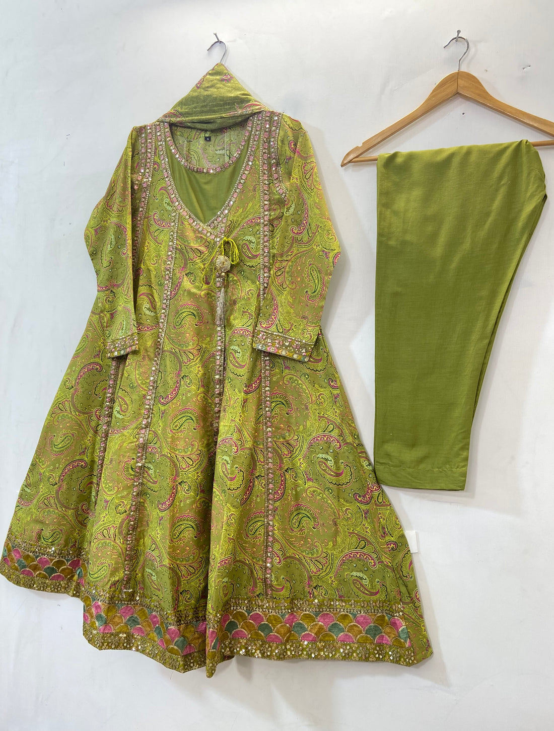 Olive Green Flared Fantacy (Premium Lawn) D-36