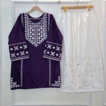 Dual Tone Embroidered 2PC (Premium Cotton) D-361