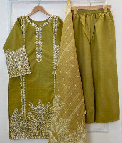 Long-Length Rich Embroidered Beauty 3PC (Premium Cotton) D-335