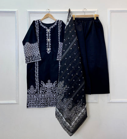 Long-Length Rich Embroidered Beauty 3PC (Premium Cotton) D-335