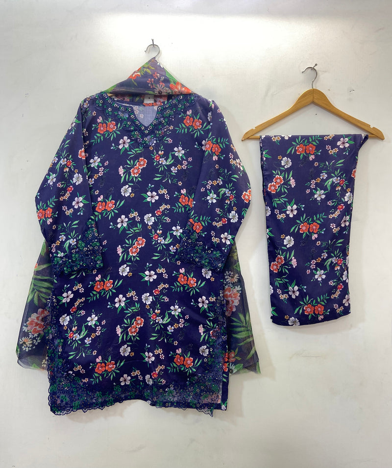 Embroidered Cutwork 3PC (Lawn) D-27