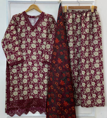 Sequins Embroidered Chic 3PC (Bana Dora Silk) D-296