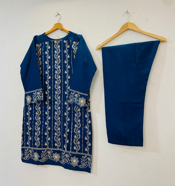 Elegant Embroidered 2PC (Self Cotton) D-74