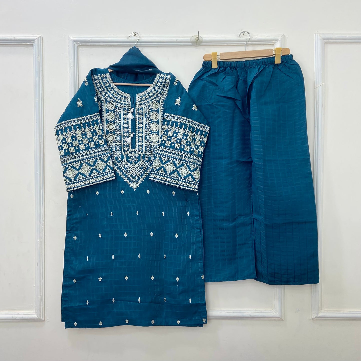 Cross-stitched Embroidered 3PC (Premium Cotton) D-416