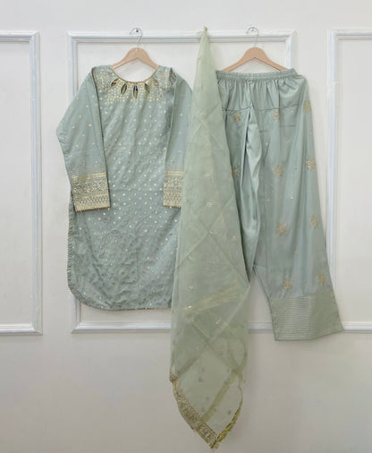 Polka Eid Vibes 3PC (Cotton Silk) D-441