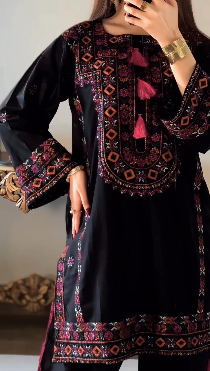 Black Balochi 3PC (Cotton) (Hit Code) D-338