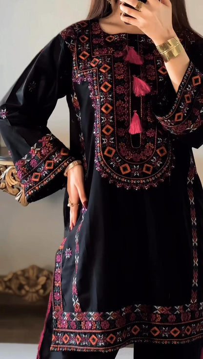 Black Balochi 3PC (Cotton) (Hit Code) D-338
