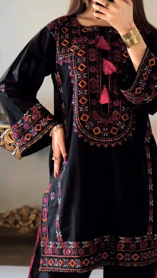 Black Balochi 3PC (Cotton) (Hit Code) D-338