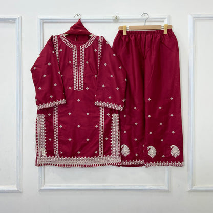 Paired Embroidered 3PC (Premium Cotton) D-402