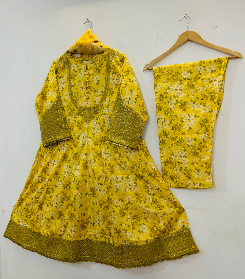 Anarkali Style 3PC Frocks (Lawn) D-65