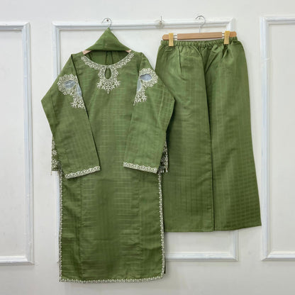 Front-Back Embroidered 3PC (Premium Cotton) D-432
