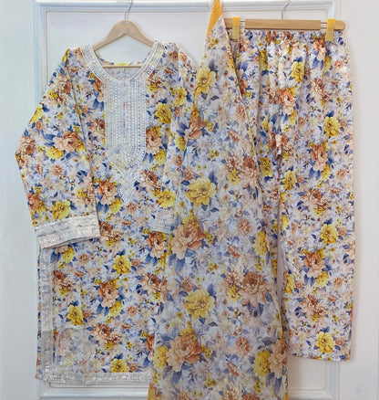 Sequins Embroidered Series: 3PC (Bana Dora Silk) D-366