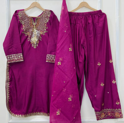 Eid Edit: Embroidered 3PC (Cotton Silk) D-478