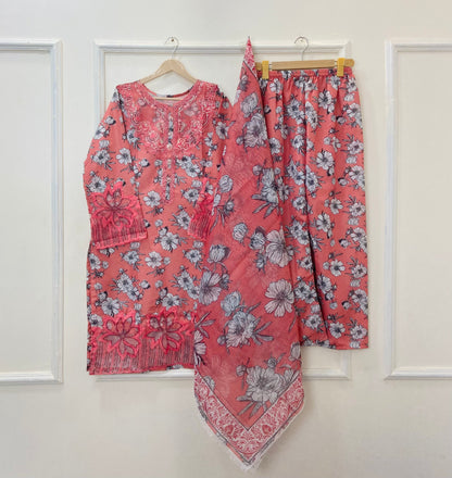 Floral Aura Embroidered 3PC (Bana Dora Silk) D-389