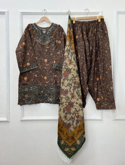 Sequins Embroidered Series: 3PC (Bana Dora Silk) D-467