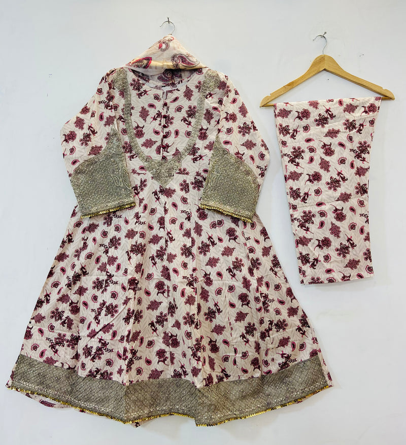 Anarkali Style 3PC Frocks (Lawn) D-65