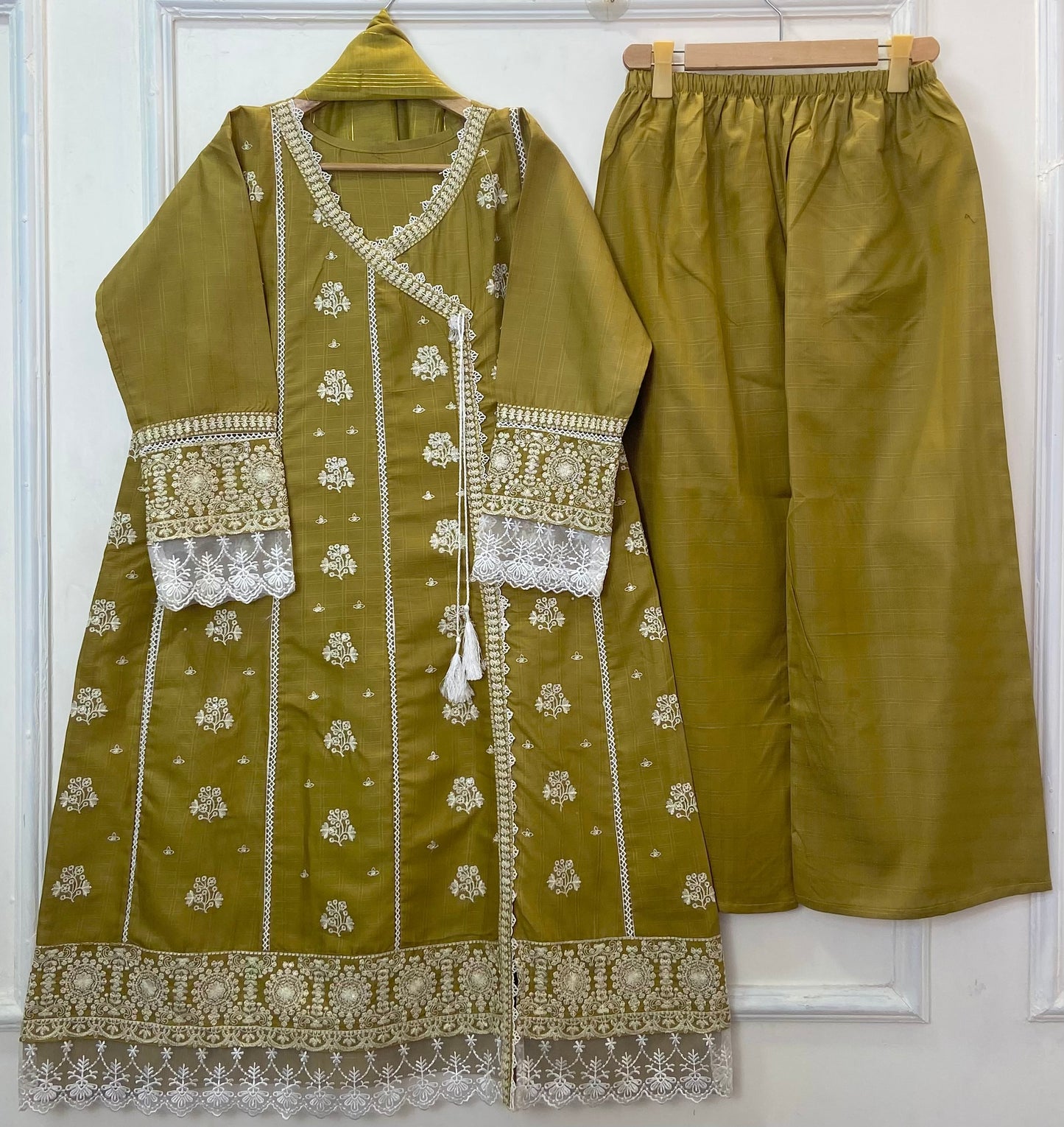 Angrakha Allure Embroidered Frock 3PC (Cotton) D-368