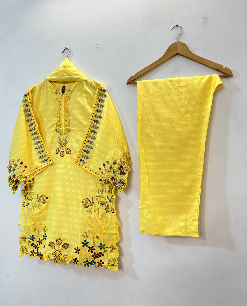 Cutwork Embroidered 3PC (Cotton Lawn) 04-Yellow