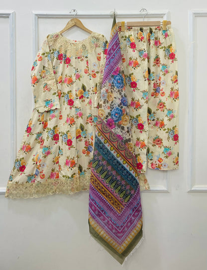 Lawn Series: Frock 3PC (Lawn) D-526