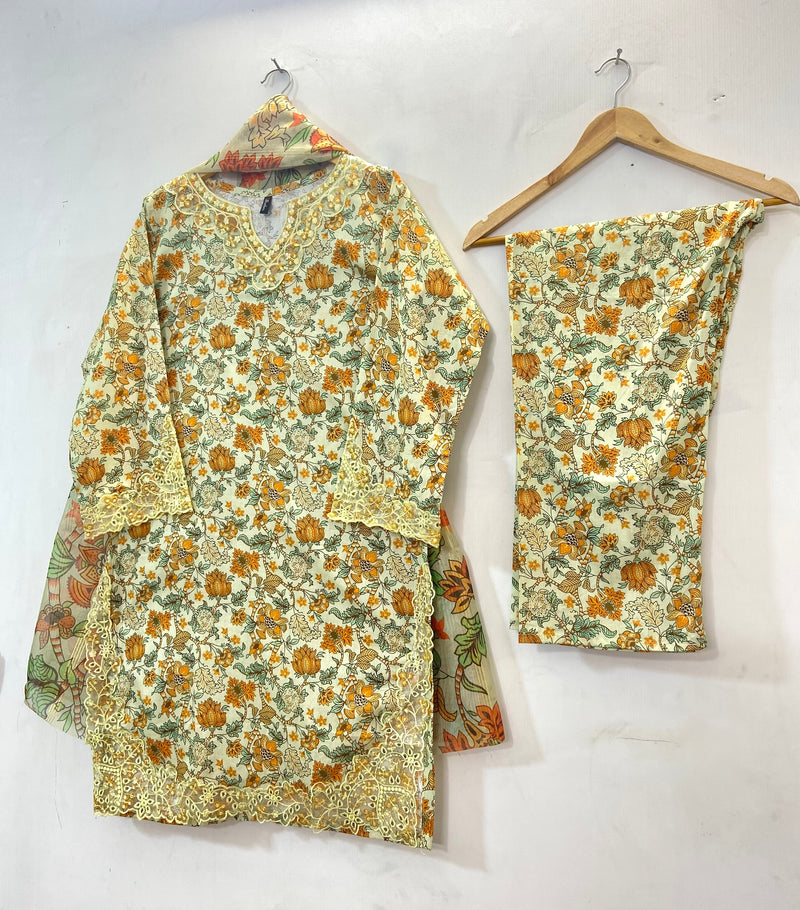 Embroidered Cutwork 3PC (Lawn) D-27