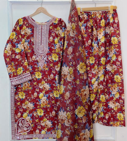 Sequins Embroidered Series: 3PC (Bana Dora Silk) D-366