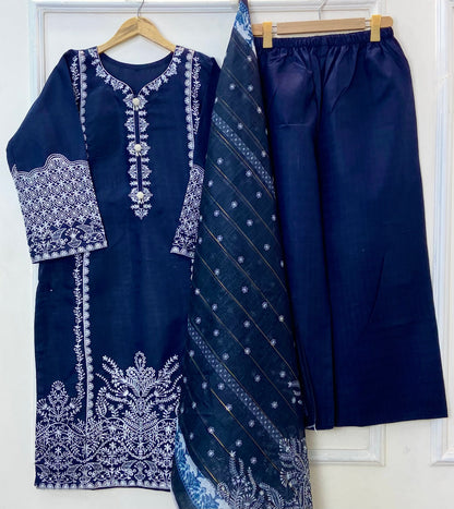 Long-Length Rich Embroidered Beauty 3PC (Premium Cotton) D-335