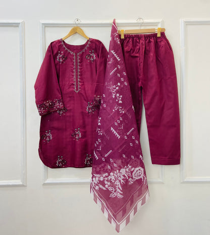 Aurora Embroidered 3PC (Premium Cotton) D-387