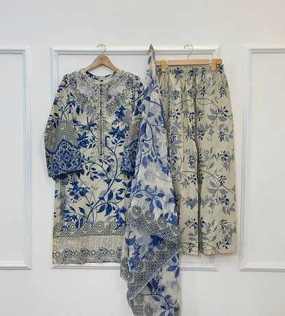 Dazzling Sequins Embroidered 3PC (Premium Cotton) D-162
