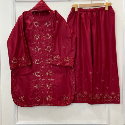 Embroidered 3PC (Premium Cotton) D-393