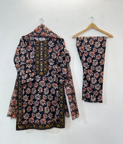 Embroidered 3PC Lawn 02-Black
