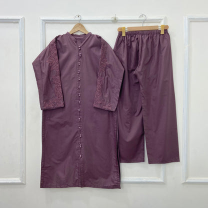 Front-Open Embroidered 2PC (Premium Cotton) D-406