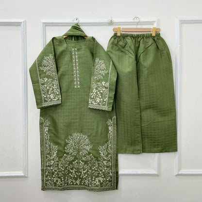 Long-Length Embroidered 3PC (Cotton) D-423