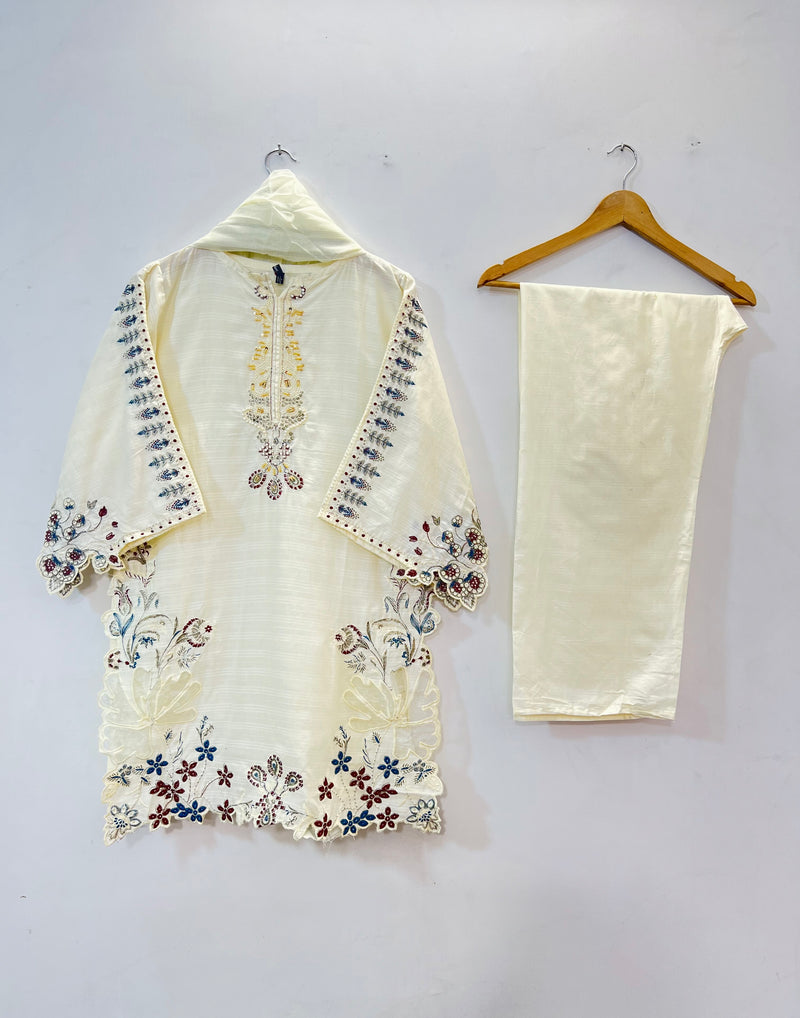 Cutwork Embroidered 3PC (Cotton Lawn) 04-White