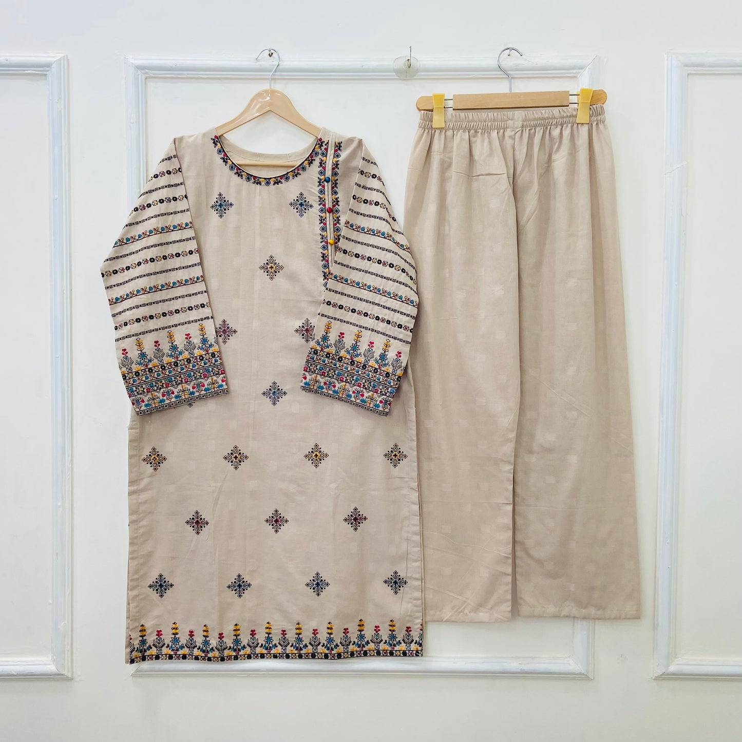 Beige Beauty Embroidered 2PC (Premium Cotton) D-418
