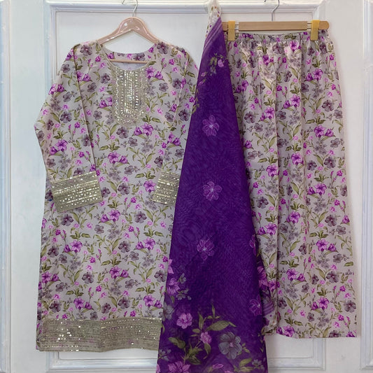 Sparkle Embroidered Beauty 3PC (Bana Dora) (Eid Arrivals) D-343