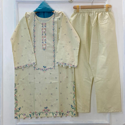 Cross-Stitched Petals Embroidered 3PC (Cotton)D-172