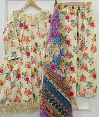 Lawn Series: Frock 3PC (Lawn) D-526