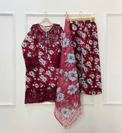 Floral Aura Embroidered 3PC (Bana Dora Silk) D-389