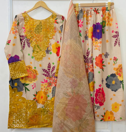 Titli Embroidered 3PC (Bana Dora Silk) D-414