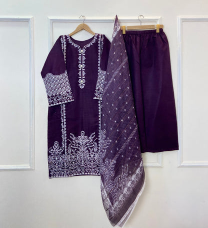 Long-Length Rich Embroidered Beauty 3PC (Premium Cotton) D-335