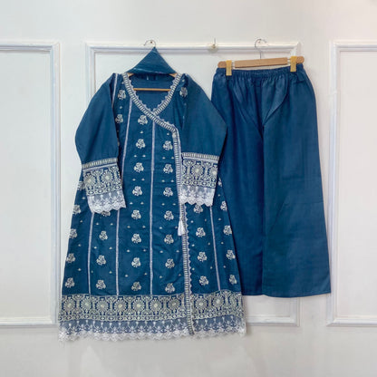 Angrakha Allure Embroidered Frock 3PC (Cotton) D-368