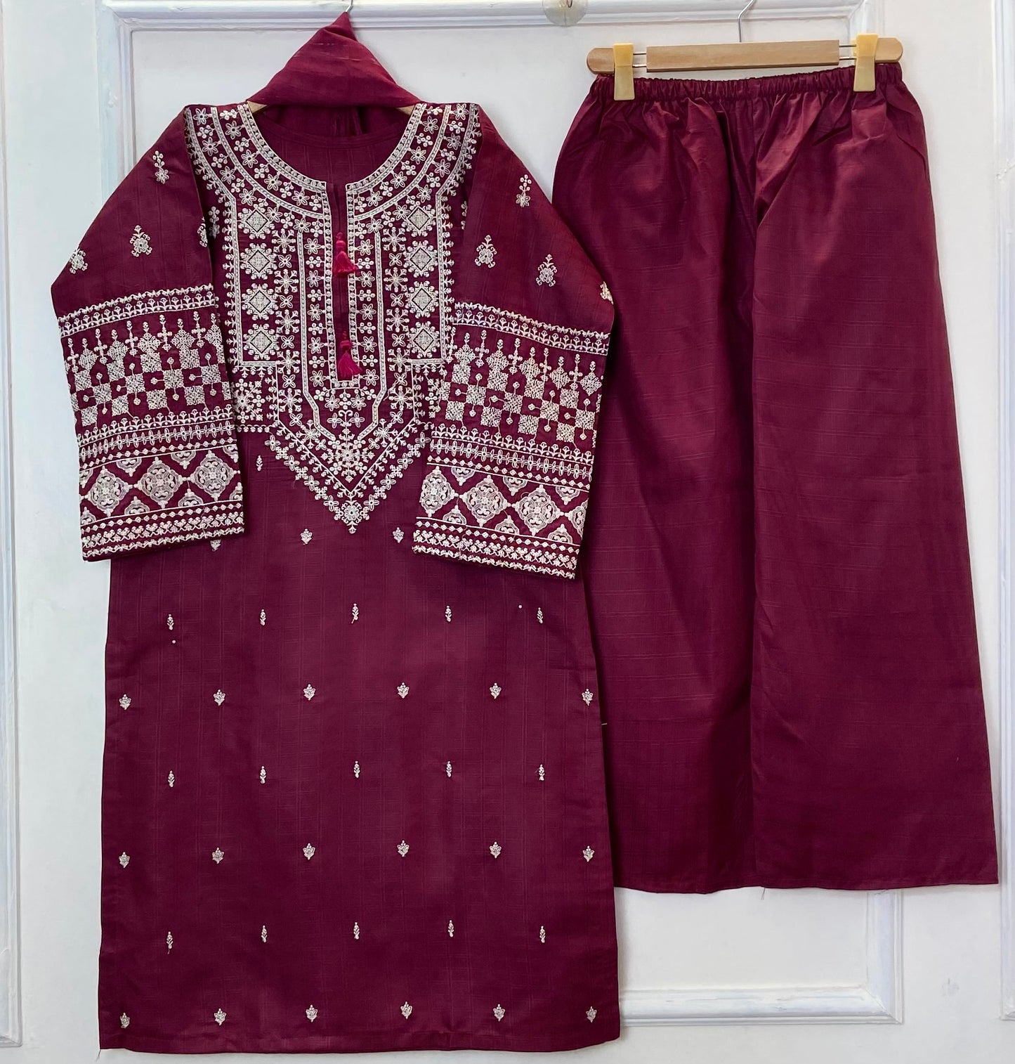 Cross-Stitched Embroidered Beauty 3PC (Premium Cotton) D-353