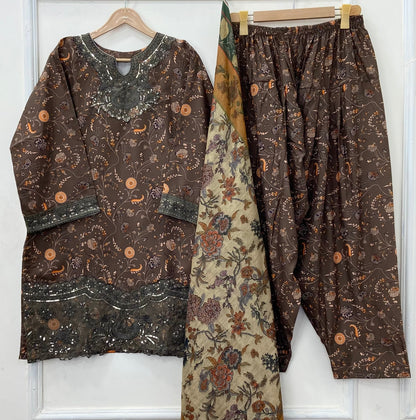 Sequins Embroidered Series: 3PC (Bana Dora Silk) D-467