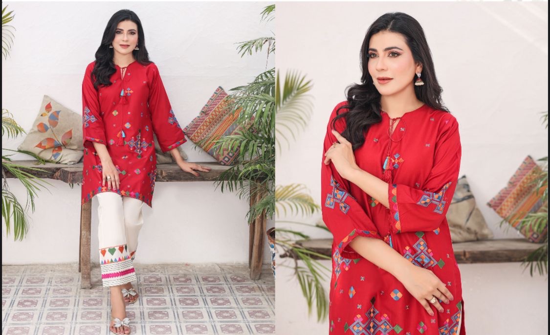 Strawberry Embroidered 2PC (Premium Cotton) D-348