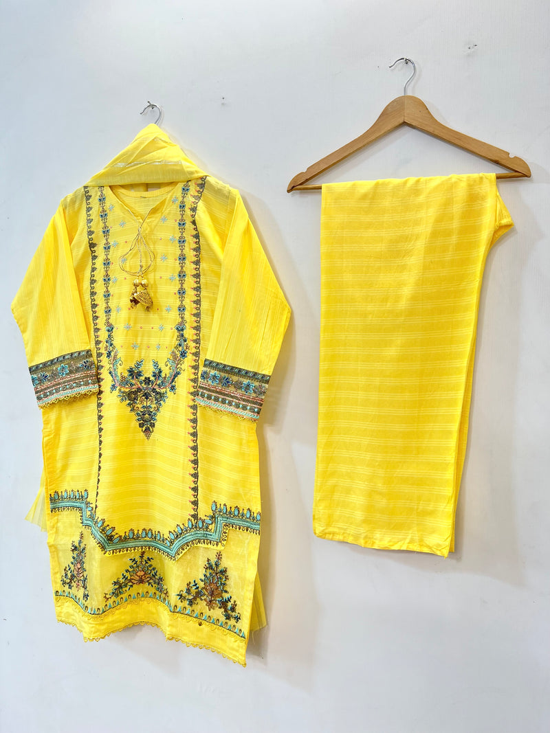 Embroidered 3PC (Cotton Lawn) 03-Yellow