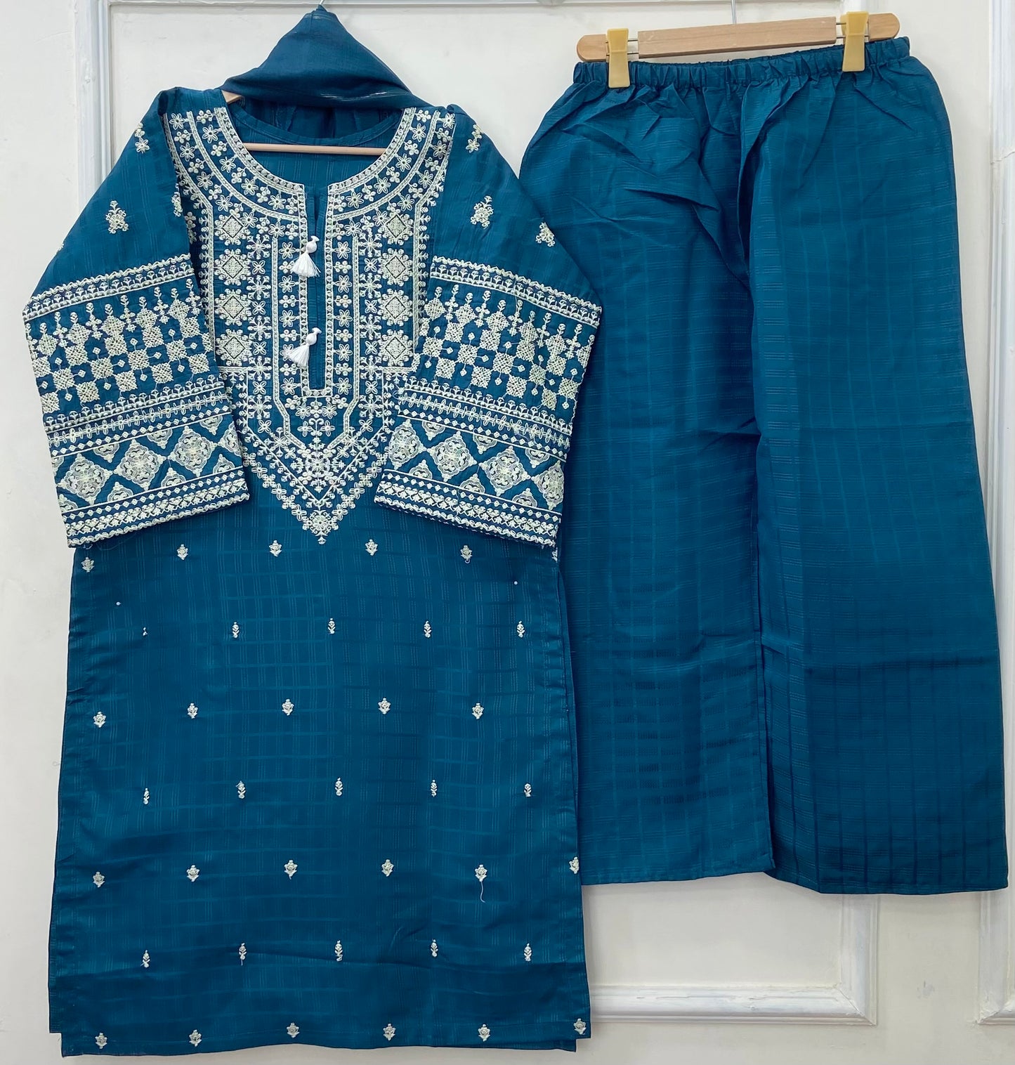 Cross-stitched Embroidered 3PC (Premium Cotton) D-416
