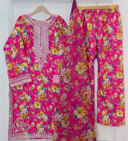 Sequins Embroidered Series: 3PC (Bana Dora Silk) D-366