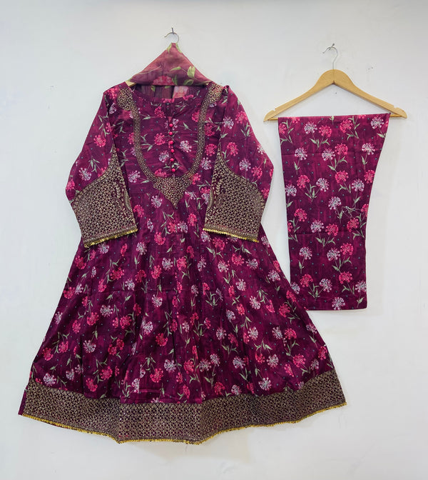 Anarkali Style 3PC Frocks (Lawn) D-65