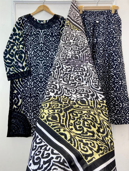 Black Swan Embroidered 3PC (Premium Cotton) D-384